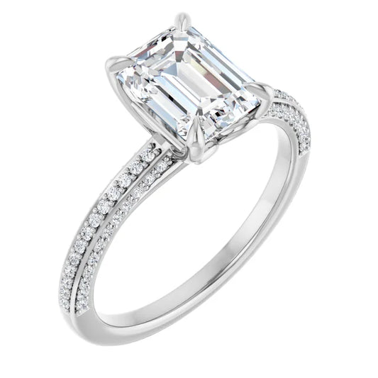 Emerald White Gold Pave Lab Diamond Engagement Ring 