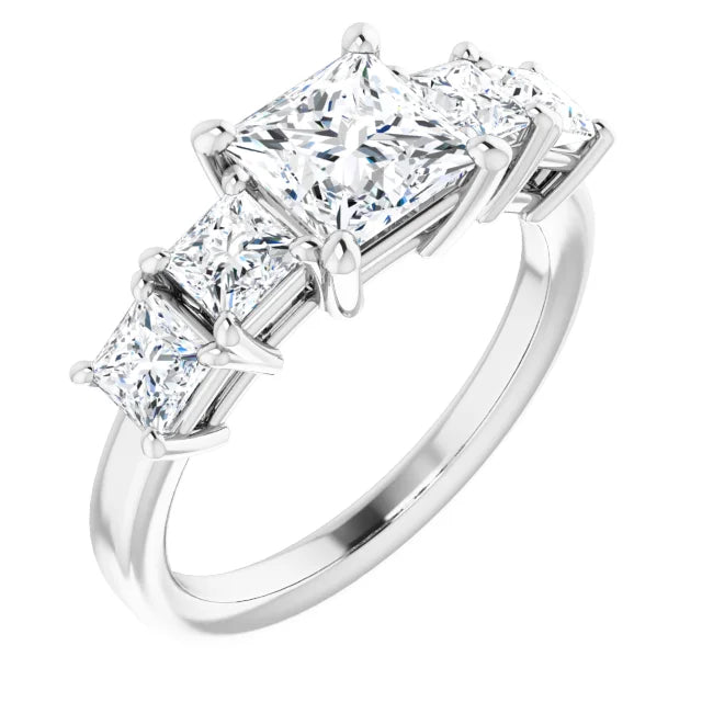 Princess White Gold Multi Stone Accent Style Engagement Ring