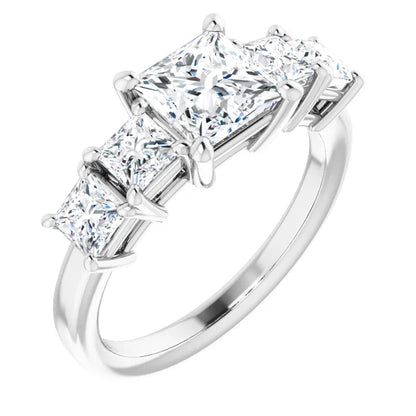 Princess White Gold Multi Stone Accent Style Engagement Ring