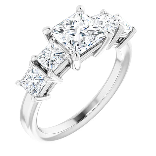 Princess White Gold Multi Stone Accent Style Engagement Ring