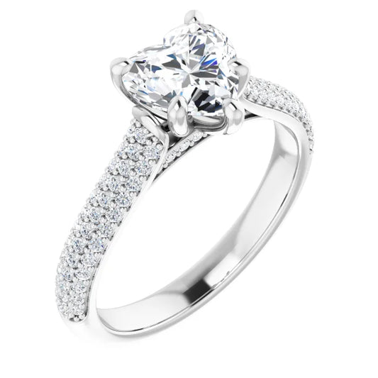 Heart White Gold Pave Lab Diamond Engagement Ring 