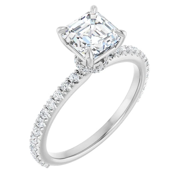 Asscher White Gold Claw Set Style Engagement Ring 