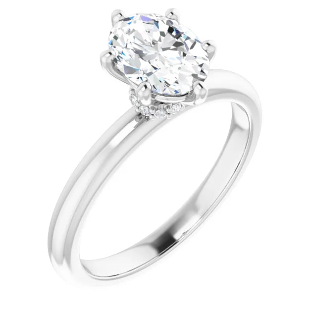 Oval Cut White Gold Low Hidden Halo Solitaire Engagement Ring