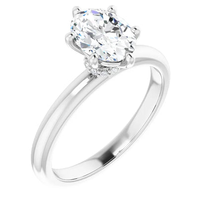 Oval Cut White Gold Low Hidden Halo Solitaire Engagement Ring