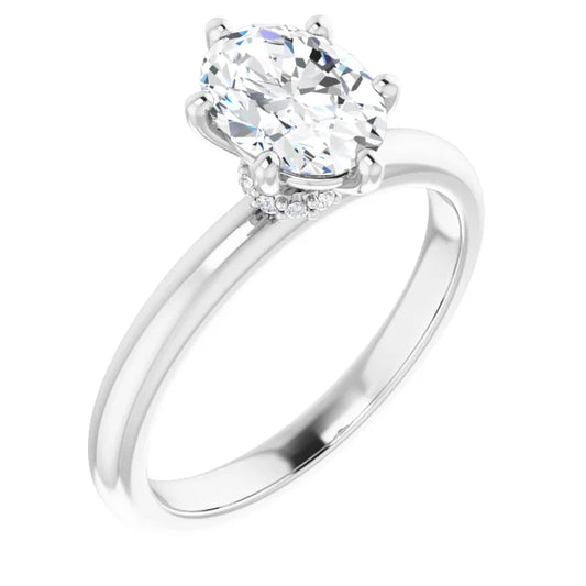 Oval Cut White Gold Low Hidden Halo Solitaire Engagement Ring