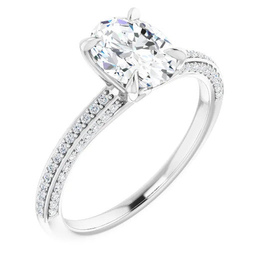 Oval White Gold Pave Lab Diamond Engagement Ring 