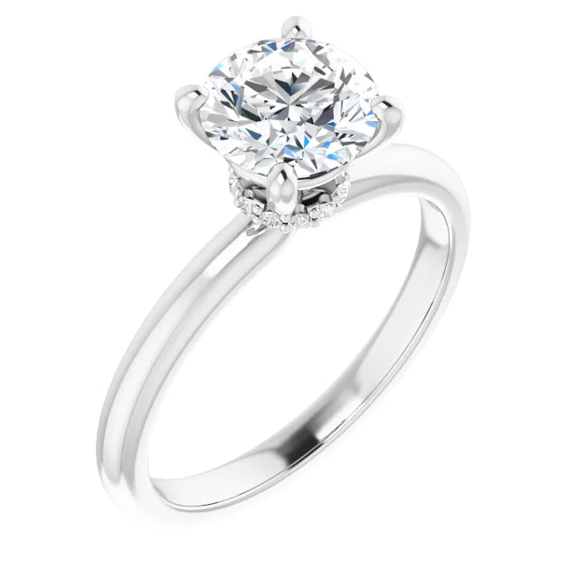 Round Brilliant Cut White Gold Low Hidden Halo Solitaire Engagement Ring