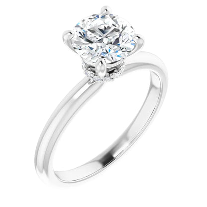 Round Brilliant Cut White Gold Low Hidden Halo Solitaire Engagement Ring