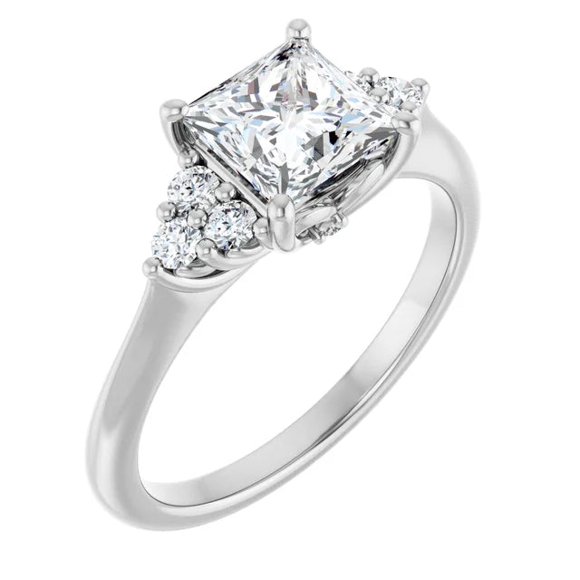 Princess White Gold Antique Inspired Design Engagement Ring