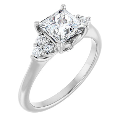 Princess White Gold Antique Inspired Design Engagement Ring