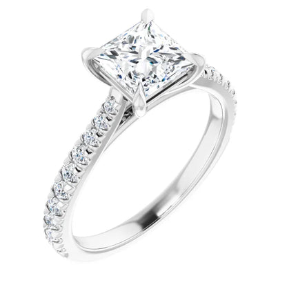 Princess White Gold Claw Set Style Engagement Ring