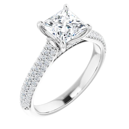 Princess White Gold Pave Lab Diamond Engagement Ring 