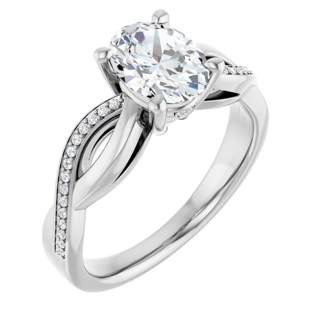 Oval White Gold Claw Set Twist Style Engagement Ring 
