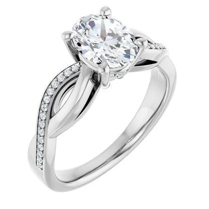 Oval White Gold Claw Set Twist Style Engagement Ring 