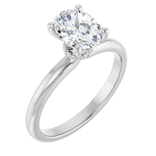 Oval Cut White Gold Low Hidden Halo Solitaire Engagement Ring