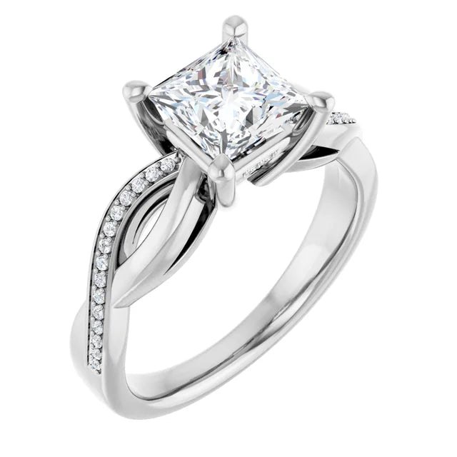 Princess White Gold Claw Set Twist Style Engagement Ring 