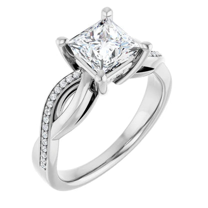 Princess White Gold Claw Set Twist Style Engagement Ring 