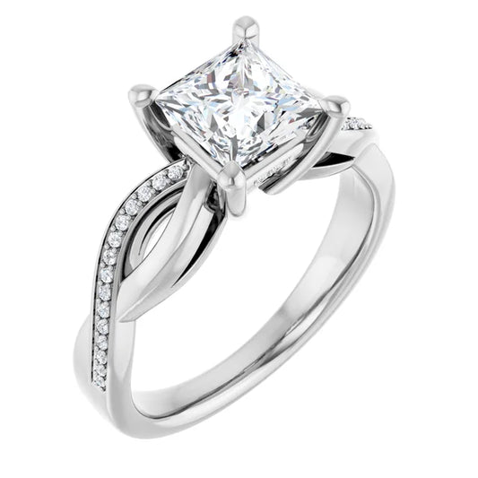 Princess White Gold Claw Set Twist Style Engagement Ring 