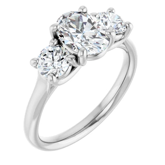 Oval White Gold Tri Stone Lab Diamond Engagement Ring