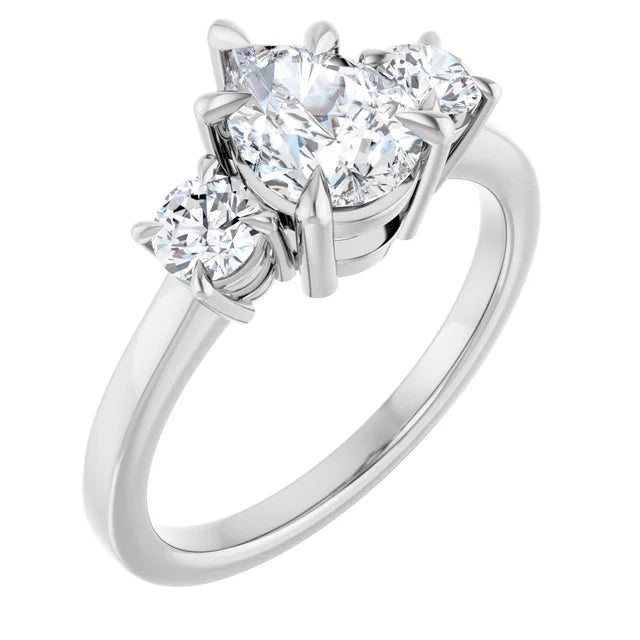 Pear White Gold Tri Stone Lab Diamond Engagement Ring 