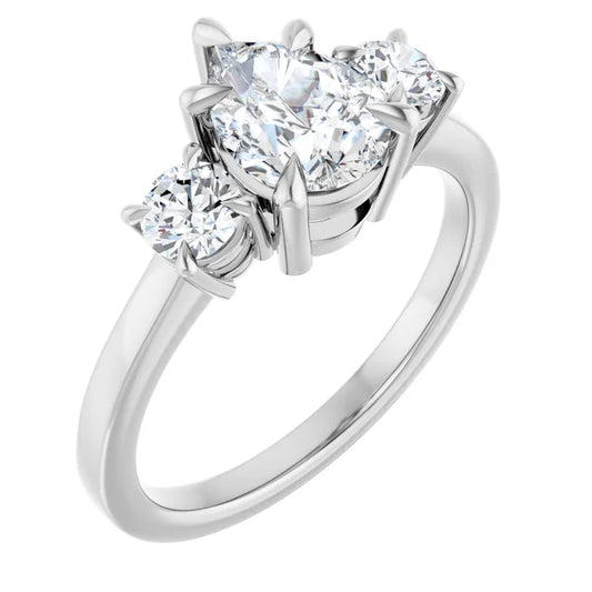 Pear White Gold Tri Stone Lab Diamond Engagement Ring 