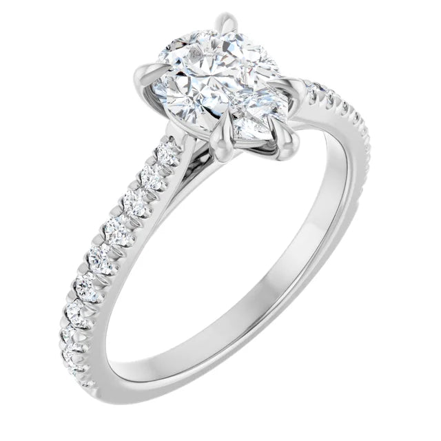Pear White Gold Claw Set Style Engagement Ring