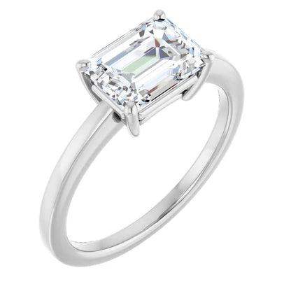 Emerald White Gold East West Solitaire Style Engagement Ring