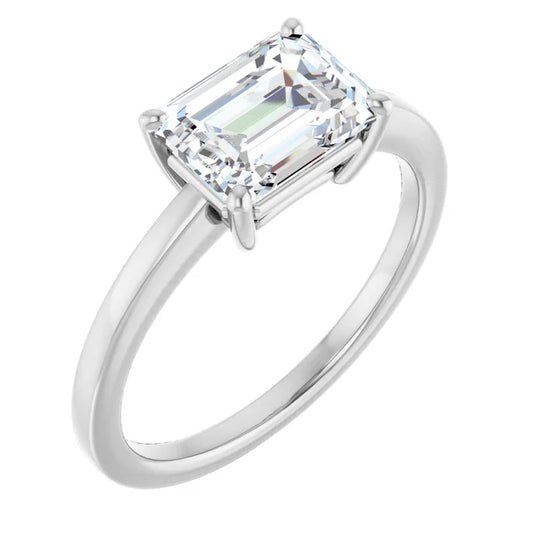 Emerald White Gold East West Solitaire Style Engagement Ring