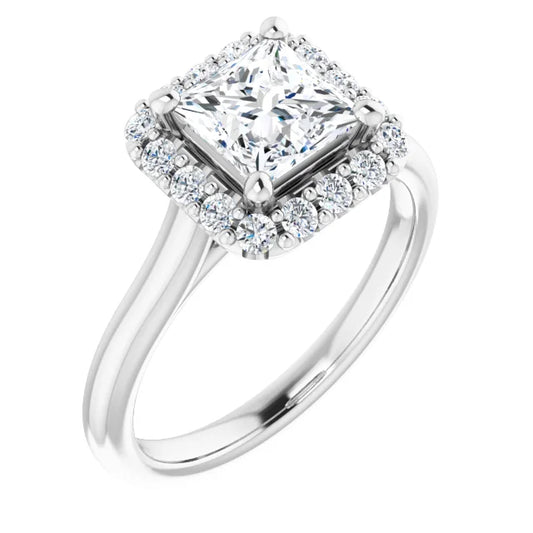 Princess Halo Solitaire White Gold Lab Diamond Engagement Ring 