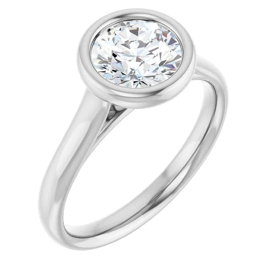 Round Brilliant White Gold Solitaire Bezel Lab Diamond Engagement Ring 
