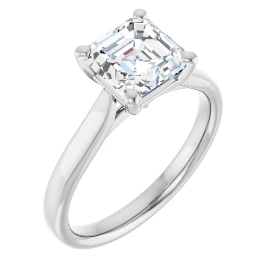 Four Claw White Gold Asscher Solitaire Engagement Ring