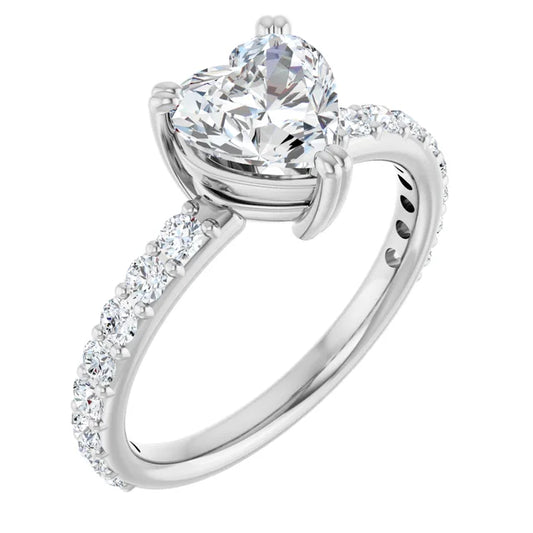 Heart White Gold Claw Set Style Engagement Ring