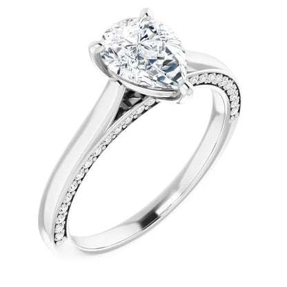 Pear White Gold Solitaire & Hidden Diamond Band Engagement Ring