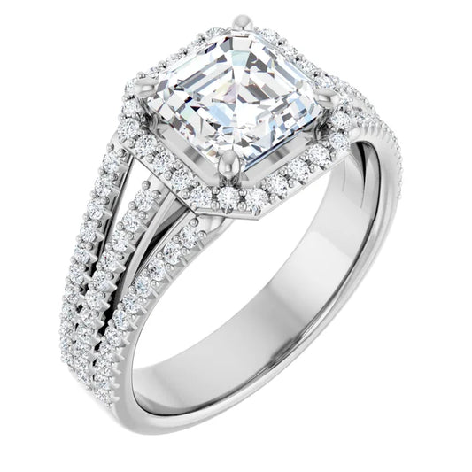 Asscher White Gold Halo Style Engagement Ring
