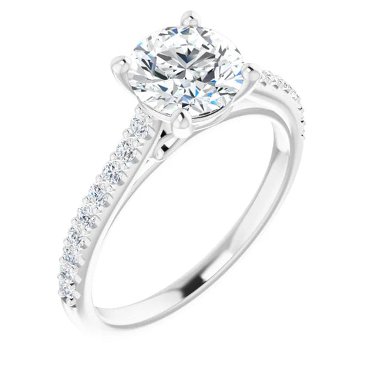 Round Brilliant White Gold Pave Style Lab Diamond Engagement Ring 