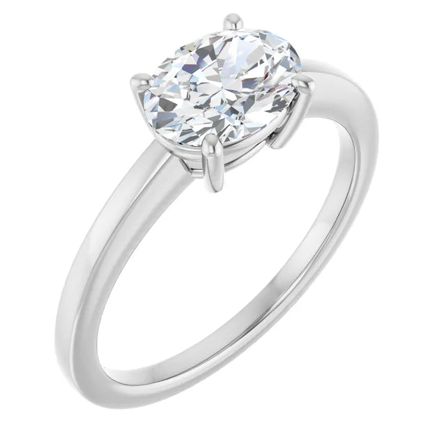 Oval White Gold East West Solitaire Style Engagement Ring