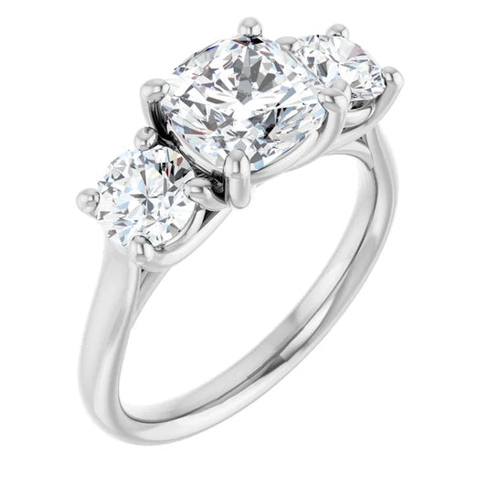 Cushion White Gold Tri Stone Lab Diamond Engagement Ring