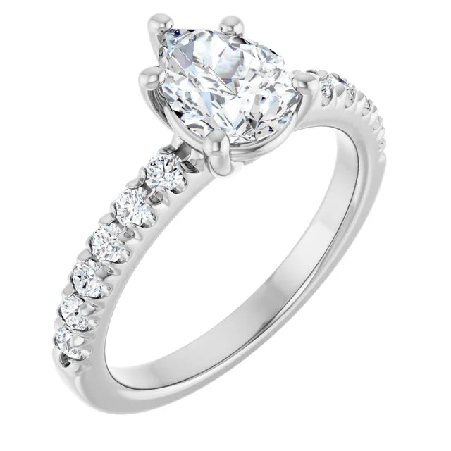Pear Five Claw Pave White Gold Engagement Ring 