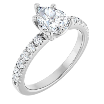 Pear Five Claw Pave White Gold Engagement Ring 