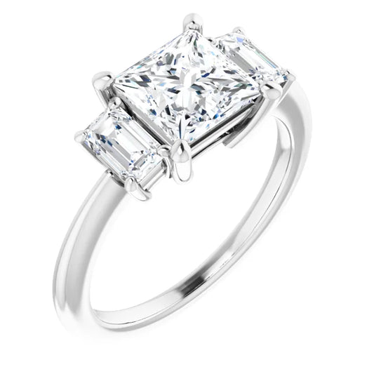 Princess White Gold Tri Stone Lab Diamond Engagement Ring