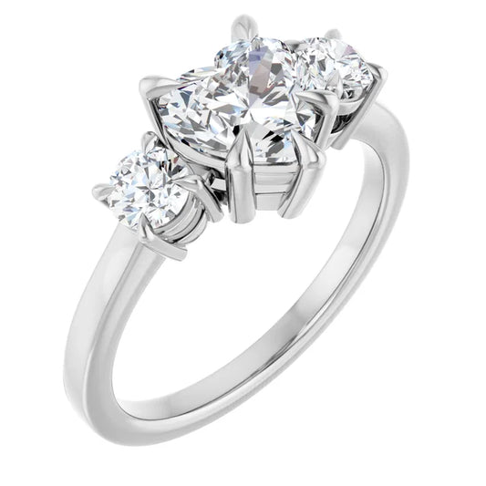 Heart White Gold Tri Stone Lab Diamond Engagement Ring 