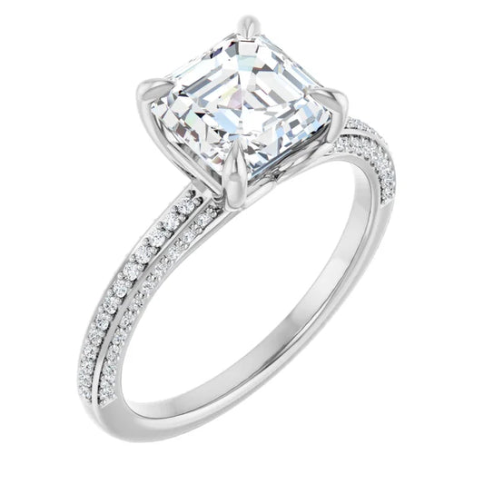 Asscher White Gold Pave Lab Diamond Engagement Ring 