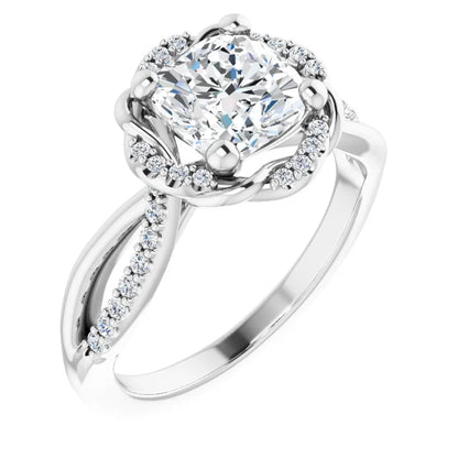 Cushion White Gold Antique Inspired Design Engagement Ring