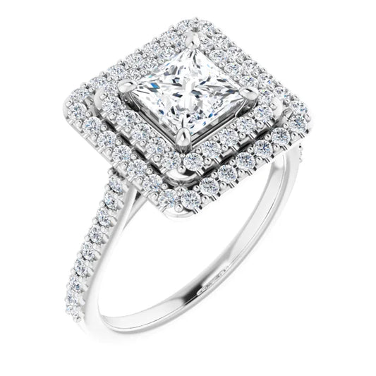 Princess Double Halo White Gold Lab Diamond Engagement Ring 