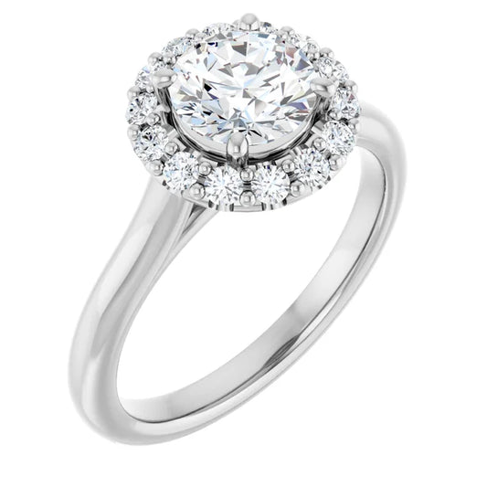 Round Brilliant Halo Solitaire White Gold Lab Diamond Engagement Ring 