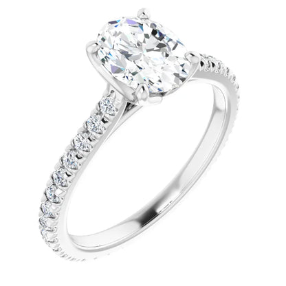 Oval White Gold Claw Set Eternity Style Engagement Ring