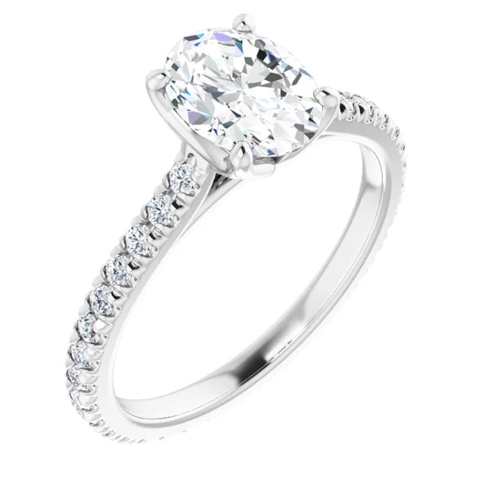 Oval White Gold Claw Set Eternity Style Engagement Ring