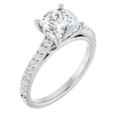 Cushion White Gold Pave Style Lab Diamond Engagement Ring 