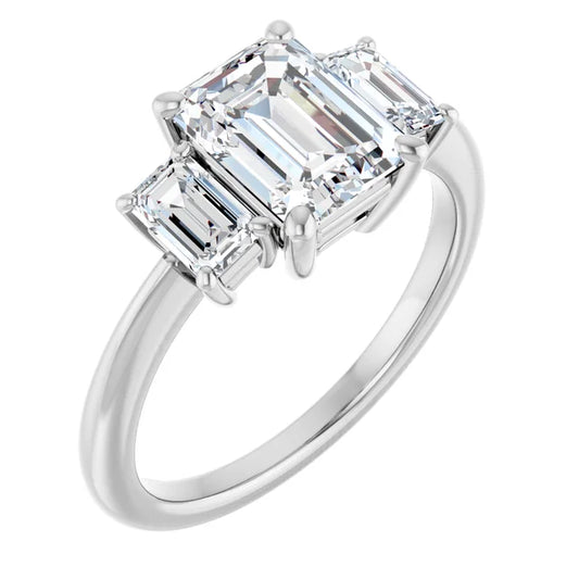 Emerald White Gold Tri Stone Lab Diamond Engagement Ring