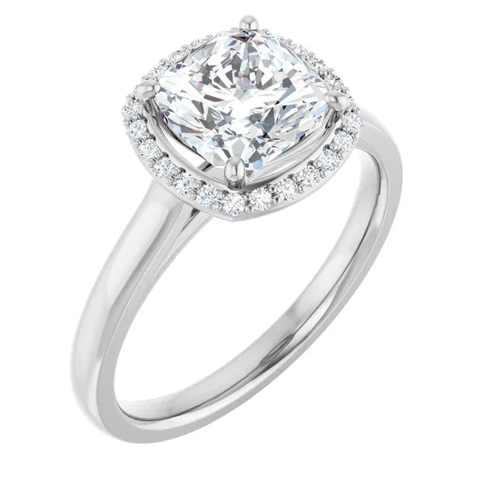 Cushion Halo Solitaire Lab Diamond Engagement Ring White Gold. 
